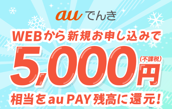 auでんき「WEB申し込みで5,000円相当をau PAYに還元」