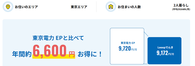 Looopでんき シミュレーション 二人暮らし