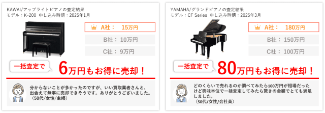 ウェルカム買取査定ナビ ピアノ買取 査定額例