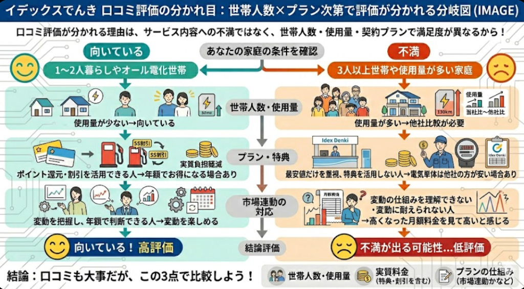 イデックスでんき 評価 分岐図