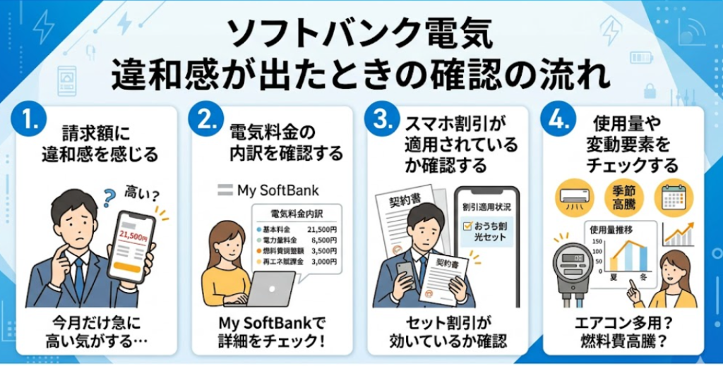 ソフトバンクでんき 違和感 確認流れ