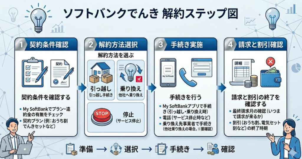 ソフトバンクでんき 解約ステップ図