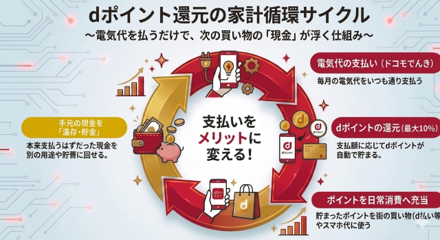 ドコモ電気 口コミを裏付けるdポイント還元の家計循環サイクル