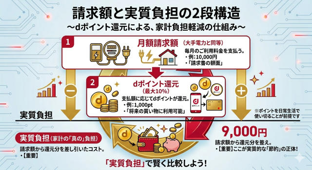 ドコモ電気 口コミを裏付けるdポイント還元に依る家計負担軽減の仕組み