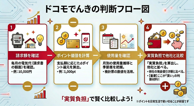 ドコモ電気 口コミを参考としたドコモでんきの判断フロー図