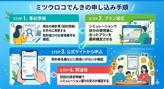 ミツウロコでんき 口コミで見る申し込み手順