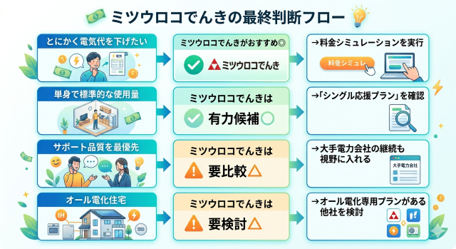 ミツウロコでんき 口コミで見る最終判断フロー