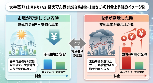 大手電力vs楽天でんきの料金上昇幅