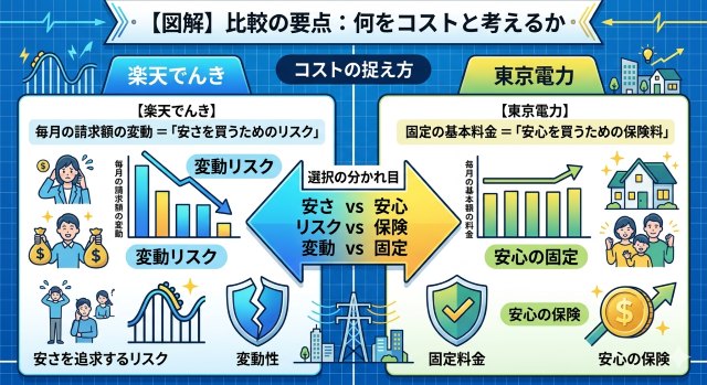 楽天でんきと東京電力の比較の要点