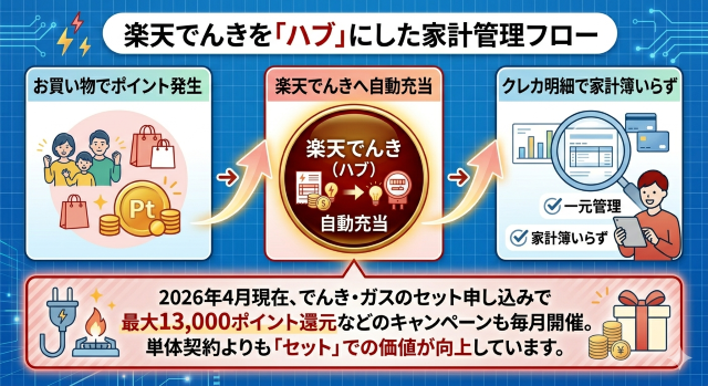 楽天でんきの家計管理フロー