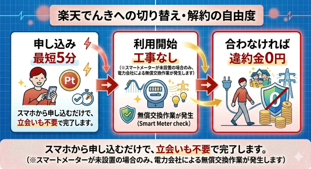 楽天でんきの切り替え・解約の自由度