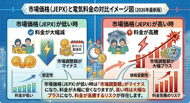 市場価格（JEPX）と電気料金の対比