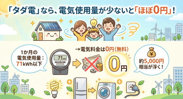 タダ電 口コミでは電気使用量が少ない世帯はほぼ0円であることが強み