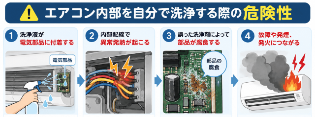 エアコンを自分で洗浄する危険性 図解