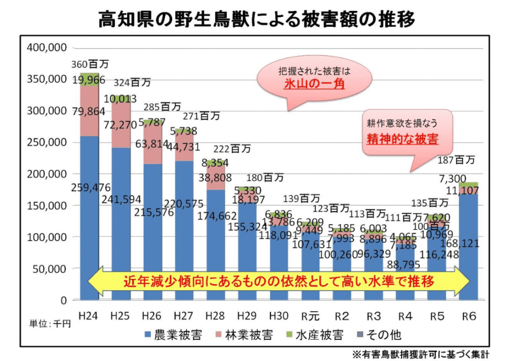 高知県の野生鳥獣による被害額等