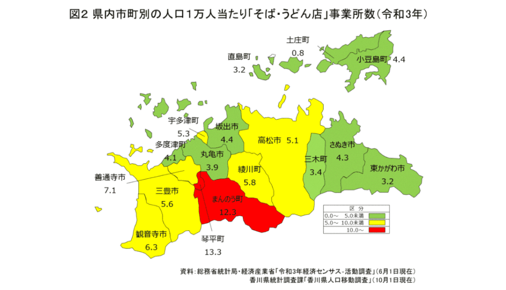 人口1万人当たりの「そば・うどん店」の事業所数