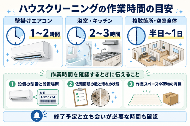 ハウスクリーニングの時間目安と事前確認