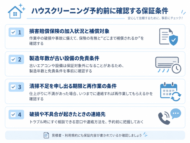 ハウスクリーニング予約前に確認する保証条件チェックリスト
