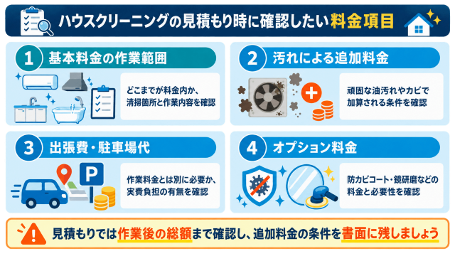 ハウスクリーニング見積もりの料金確認ポイント