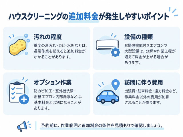 ハウスクリーニング追加料金発生ポイント