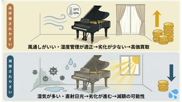 ピアノの管理法が査定額に与える影響
