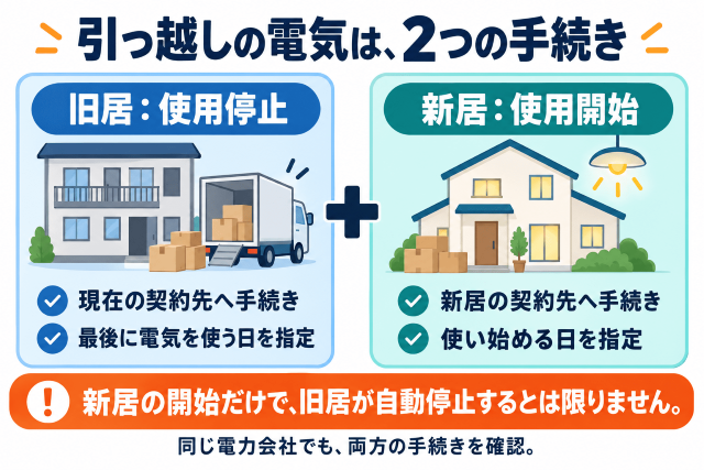 引っ越しの電気、停止と開始を忘れずに 図解