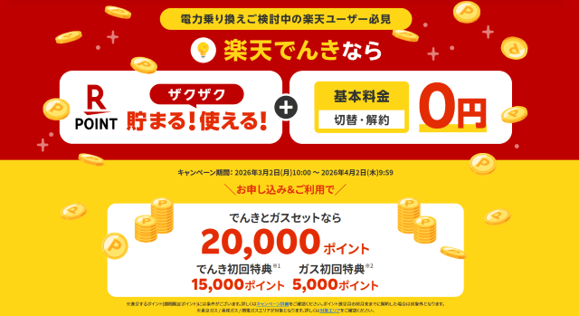 楽天でんき 乗り換え20,000ポイント