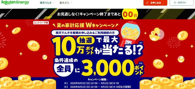 楽天でんき 夏の家計応援Wキャンペーン