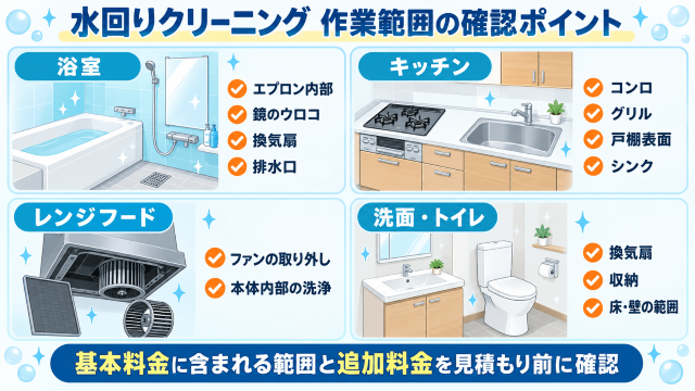 水回りクリーニングの作業範囲確認ポイント