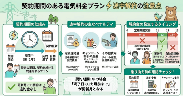 電力会社の契約期間・解約金に関する図解